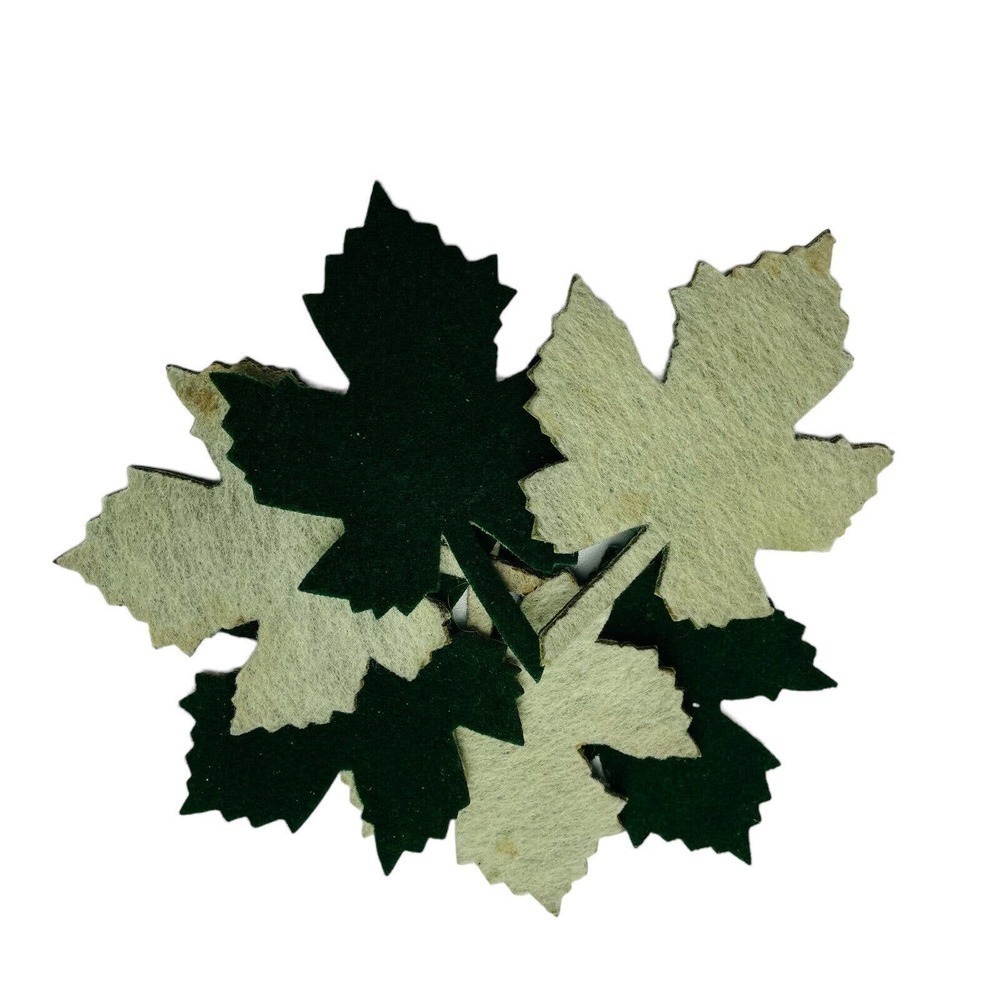 6 Fall Leaf Coasters Green Beige‎ Reversible Felt Covered Autumn 5x7